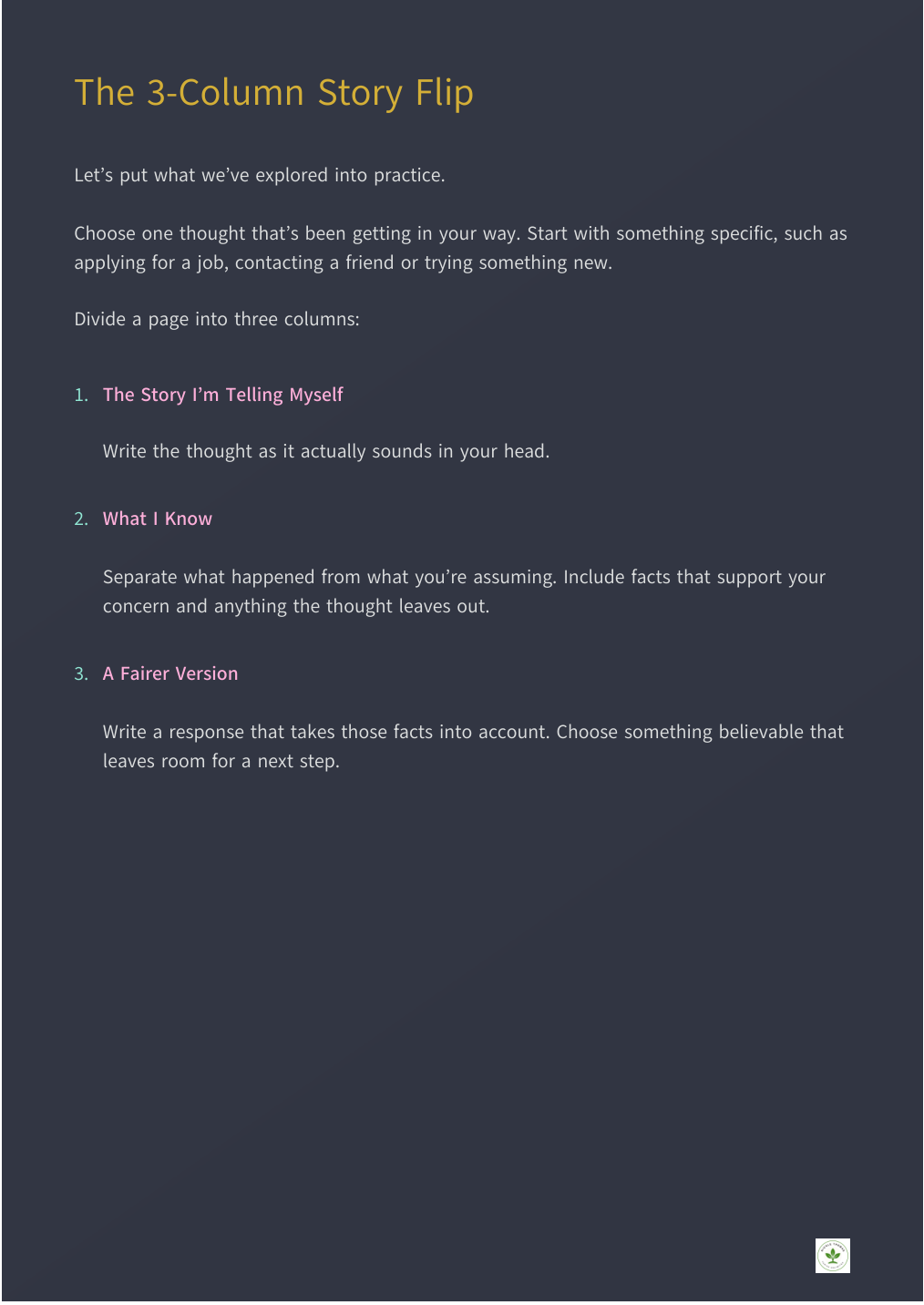 The 3-Column Story Flip, page 34 of The Confidence Fix